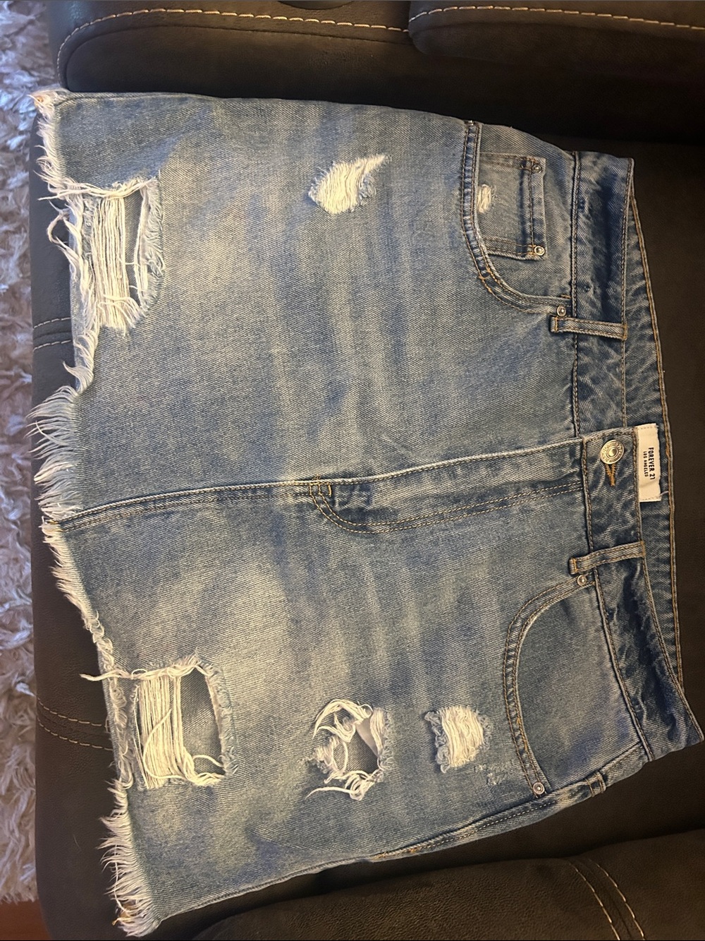 Forever 21 Light Blue Distressed Denim Mini Skirt